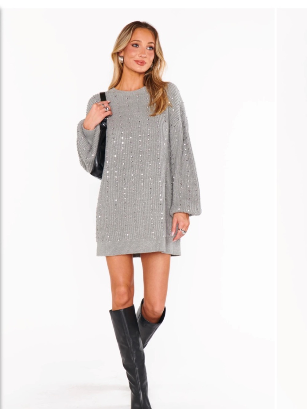 Show Me Your Mumu Social Sweater Dress Silver Sequins Knit Medium NEW